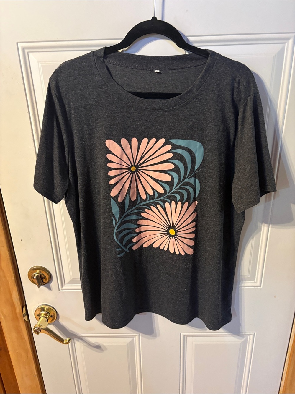 Dark Gray Tee with Pink Floral Graphic Size X Large